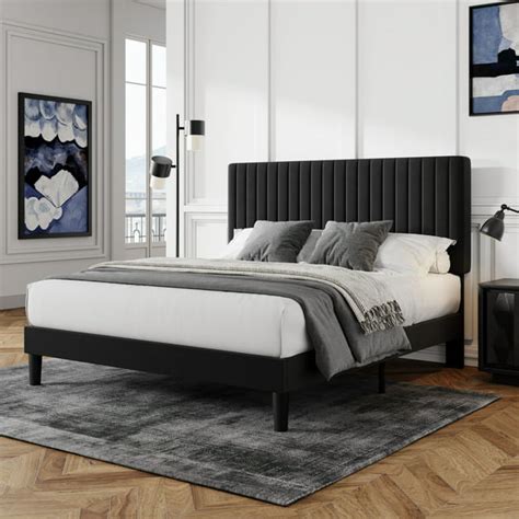 headbard with wide vertical chanel tufting|Allewie King Size Velvet Bed Frame / Vertical Channel Tufted.